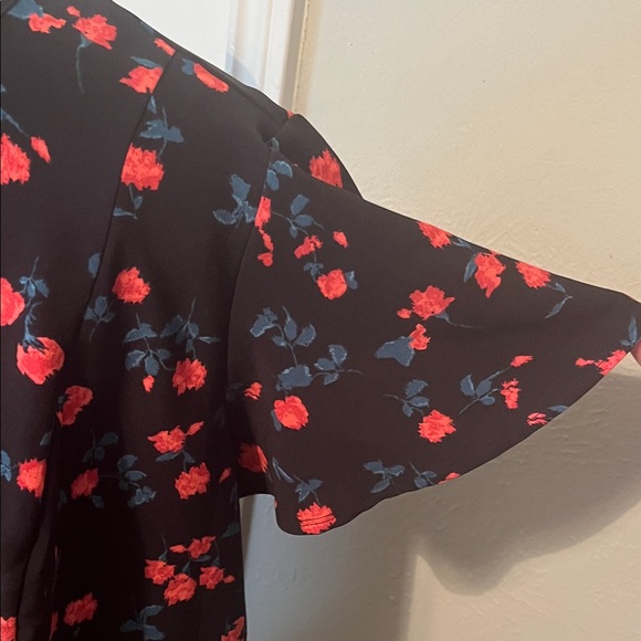 Lane Bryant Peplum Floral Black with Pinkish Red Accents Top V Neck | Size 18 - Picture 7 of 13